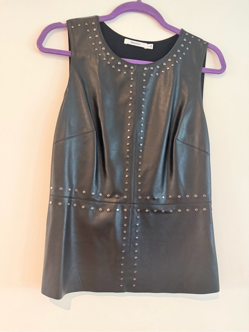 Bailey 44 Black Faux Leather Studded Sleeveless Vest/Top